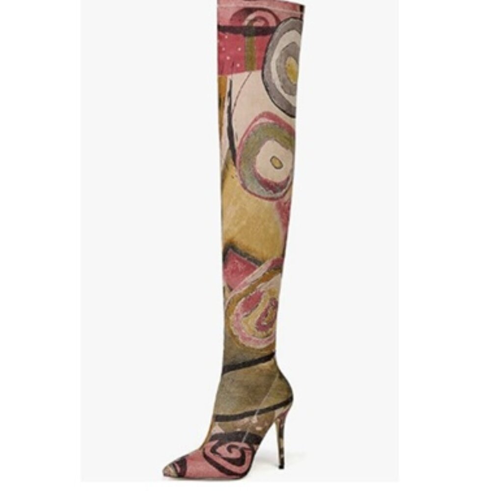 Multi-color Over the Knee Stiletto Boots - size 10